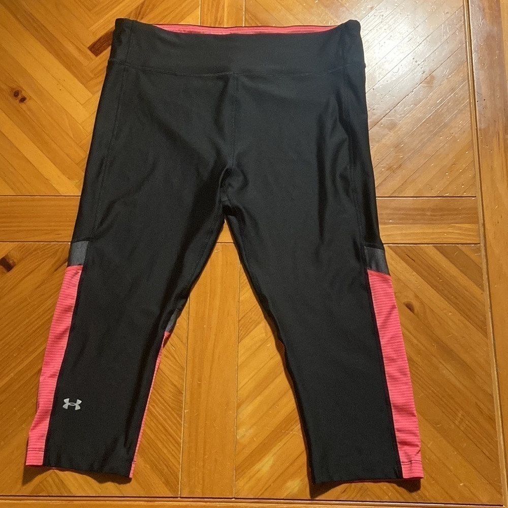 Womens Under Armour Heat Gear Black & Pink Compression Pants Size XL [LIKE NEW]